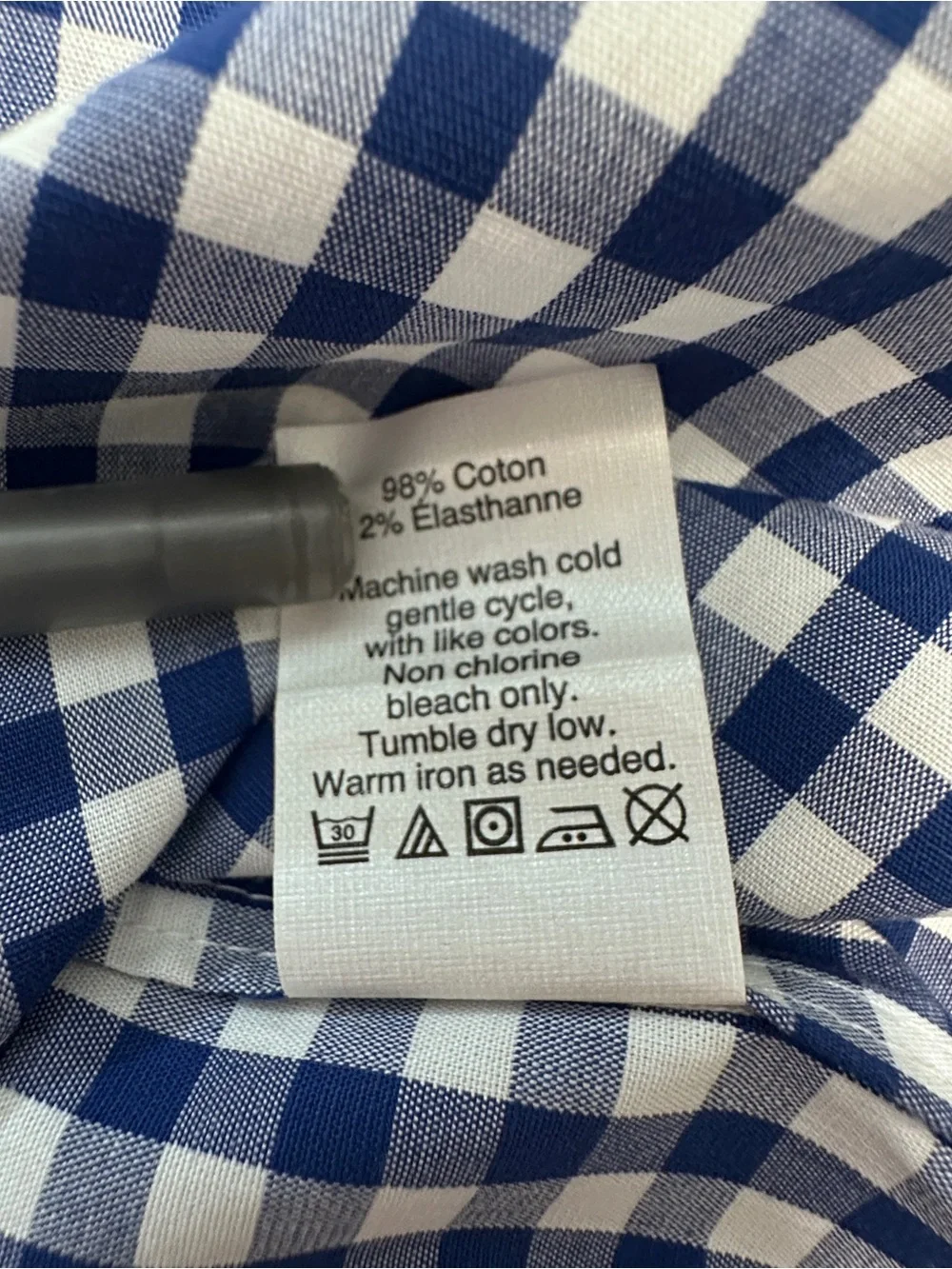 J. Crew Men’s Navy and White Gingham Dress Shirt Thompson Flex Wrinkle Small